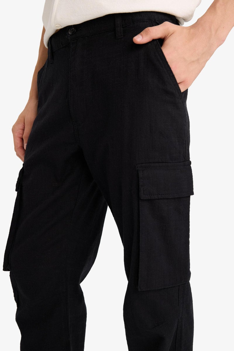 DeFacto Black Man Relax Fit Linen Look Straight Leg Cotton  Trousers Casual - Image 5